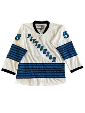 Pittsburgh Penguins CCM VTG Hockey Jersey #58 Letang Sz 52 White & Blue Striped